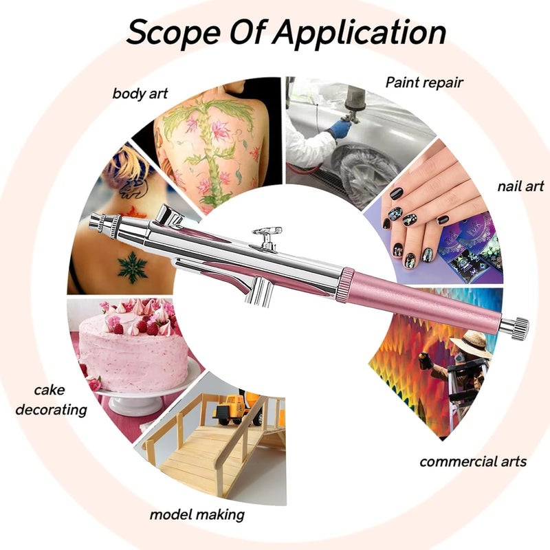 crpen Airbrush Kit Portable Airbrush Accessories Air Brush Kit with Air Compressor 0.3 mm Needles Air Brush Gun Set for Painting,Model,Cake Decorating，Makeup，Nail Art (Pink -0.3 Nozzle) - Image 2